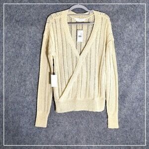 Astr‎ Sweater L Cream Open Crochet Knit Long Sleeve Pullover Coastal Preppy